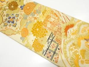 アンティーク　扇に貝桶・菊七宝模様織り出し丸帯（材料）